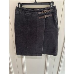 Boden Dark Brown Corduroy Buckle Faux Wrap Skirt Size 2R Preppy Dark Academia